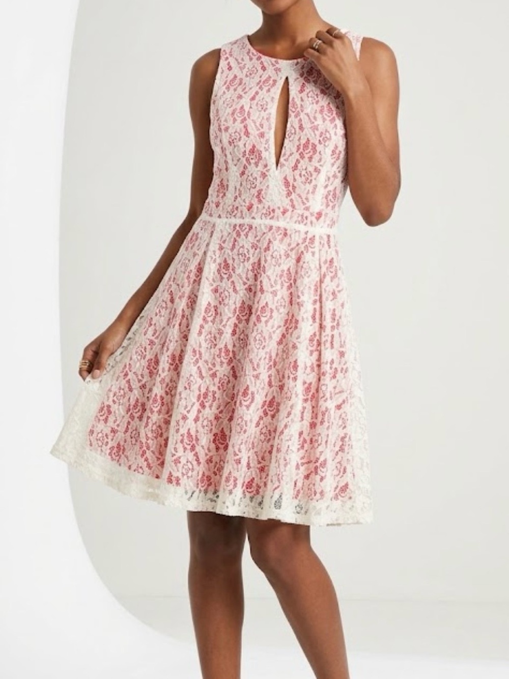 Sleeveless Pink Lace Fit & Flare Dress